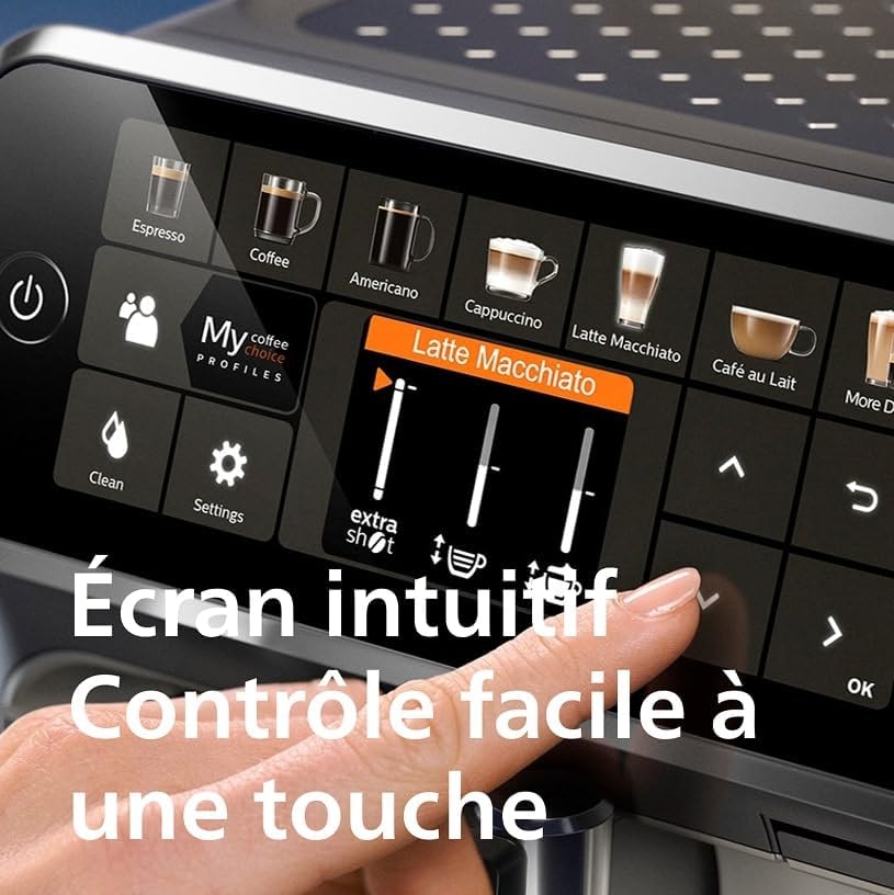 Série 5400 Machine Expresso(EP5447/90)-Café à Grain - LatteGo Mousseur à Lait,12 Spécialités de Café,Affichage Intuitif,4 Profils Utilisateur